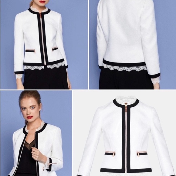 Ted Baker London Jackets & Blazers - Ted Baker London Ennino Lace Trimmed Cropped Jacket